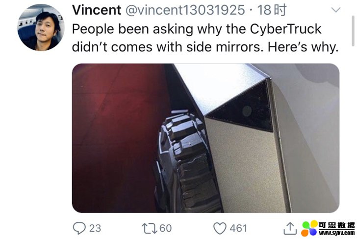 特斯拉Cybertruck的“后视镜”在哪里？